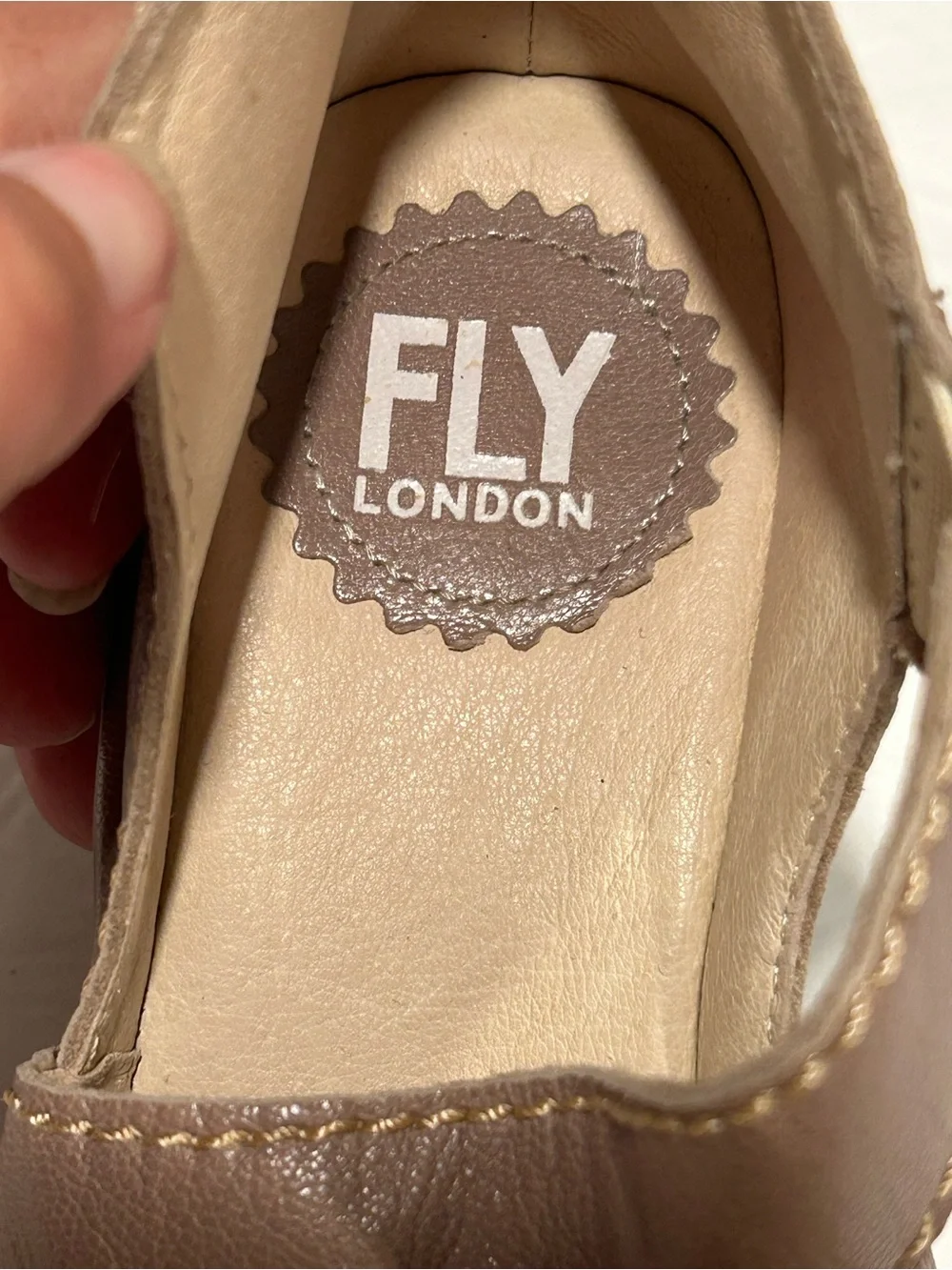 Fly London Yogo Leather Criss Cross Strap Wedge Pump Shoes Taupe EU 36 US 5-5.5
